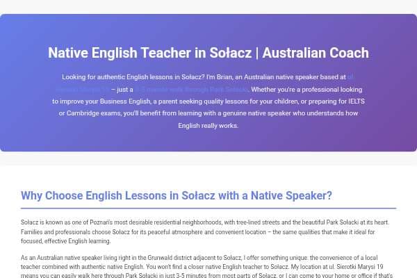 Native English Teacher in Sołacz | Australian Coach - mowangielski.pl
