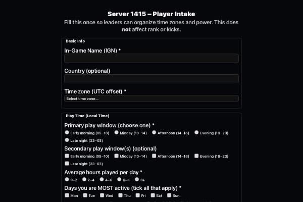 Server 1415 – Player Intake