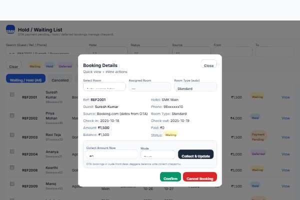 Hold / Waiting List – Hotel SaaS
