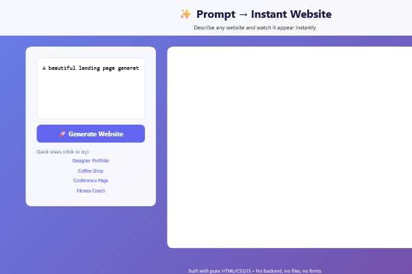 Prompt → Instant Website